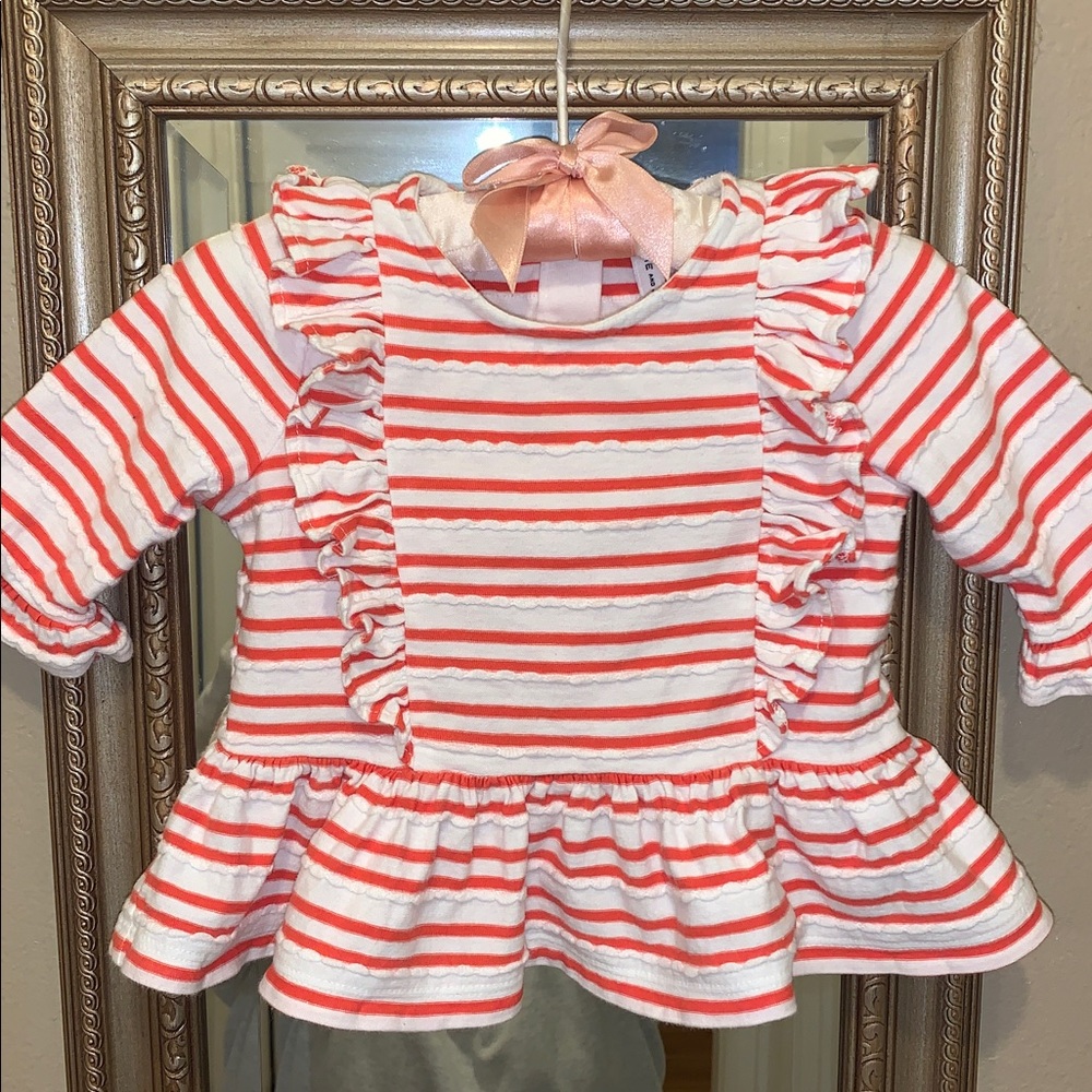 Janie and Jack Orange Stripe Ruffle Top 3-6M EUC